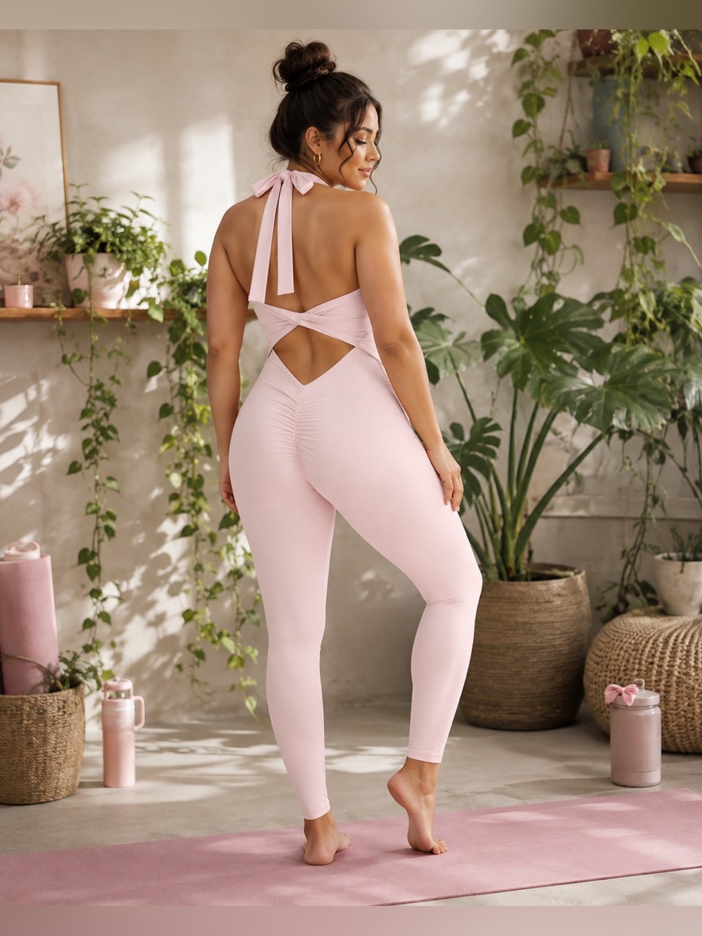 HALARA SoftlyZero Airy Halter Tie-Back Cut-Out Scrunch Jumpsuit NWT